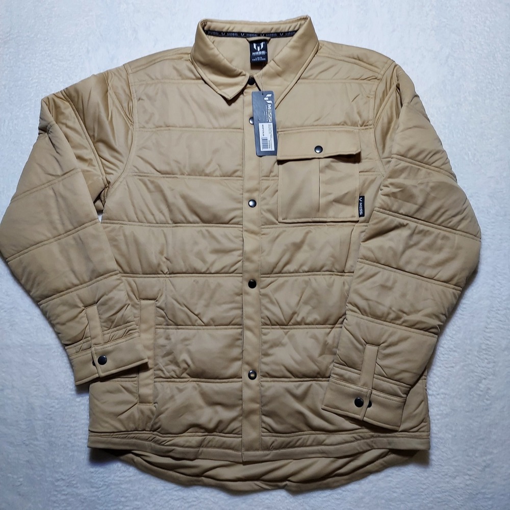 Messi Collection Puffer Shirt Jacket Mens XL Beige NWT Cornstalk Quilted Snap